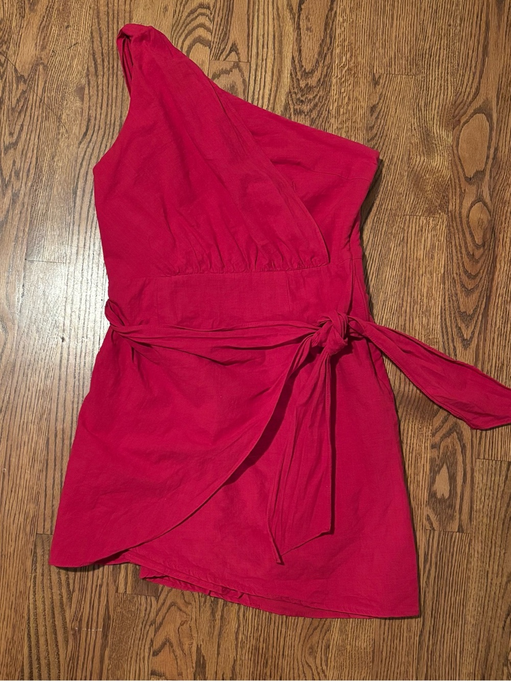 One-Shoulder Asymmetrical Faux Wrap Mini Dress - Size M